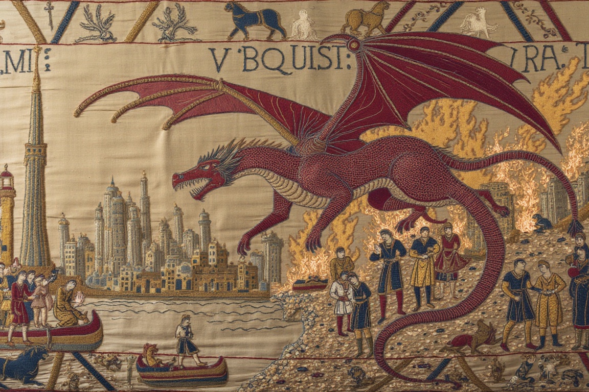 A huge dragon rampaging through New York,  burning buildings,  destruction on Tensor.Art