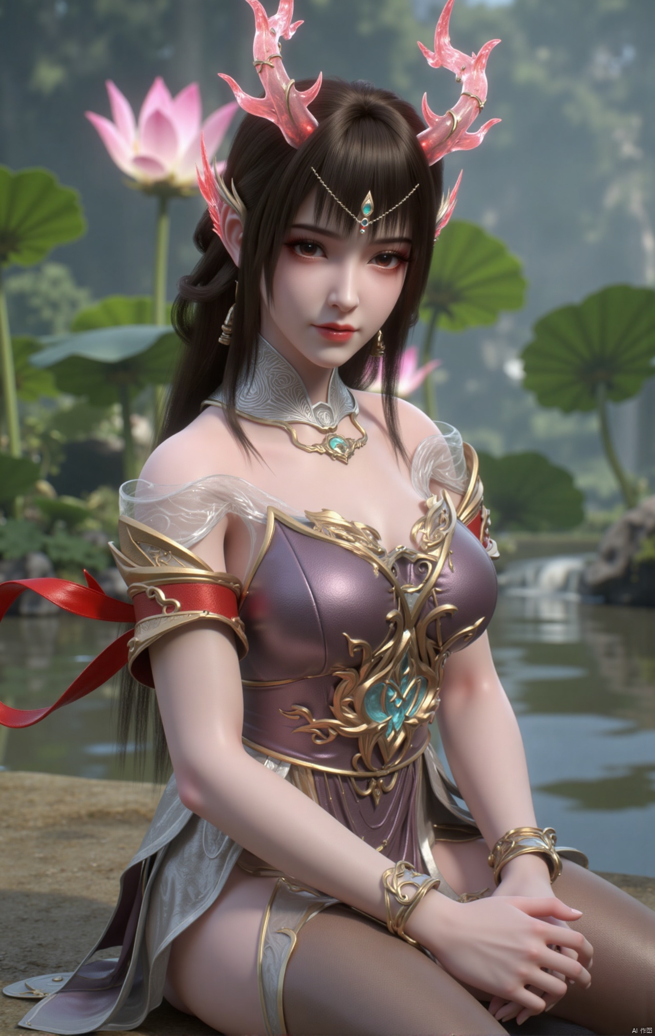  masterpiece,1girl,black hair,(Sitting by the lotus pond in the garden:1.3),(short dress:1.39),black eyes,beautiful face,short sleeves,holding flower,looking at viewer,(huge breasts:2.79),(full breasts:1.99),Xzhaoliner,Xyaoxi,Xsulingyun,XyunluoX,Xhenrendadi,Xlannuo,Xlongnv,Xruoshui,XyunluoH,Xyuzimo