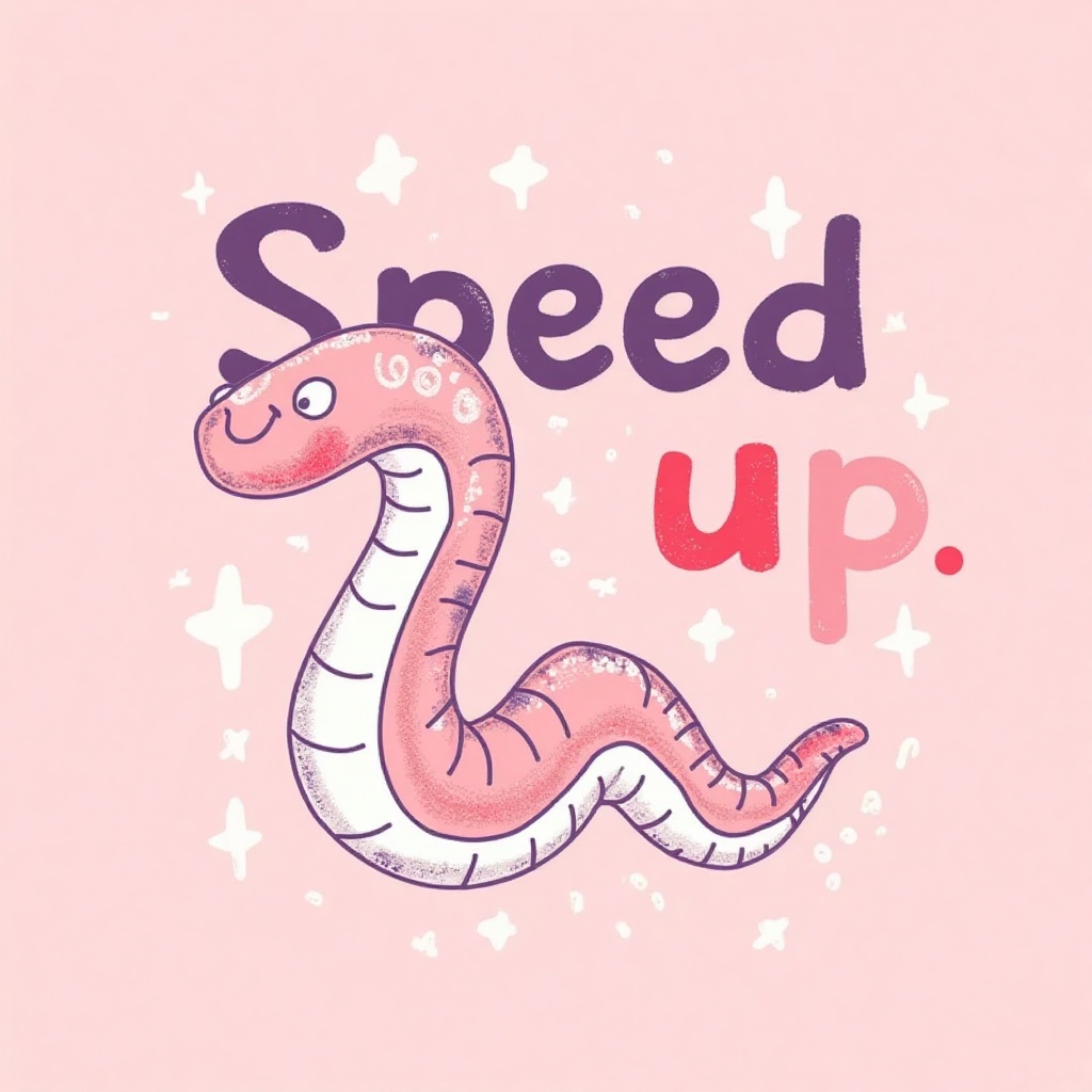 k1dsp0ster, kids poster of the Worm with word "Speed up". light pink background. in the style of t0k