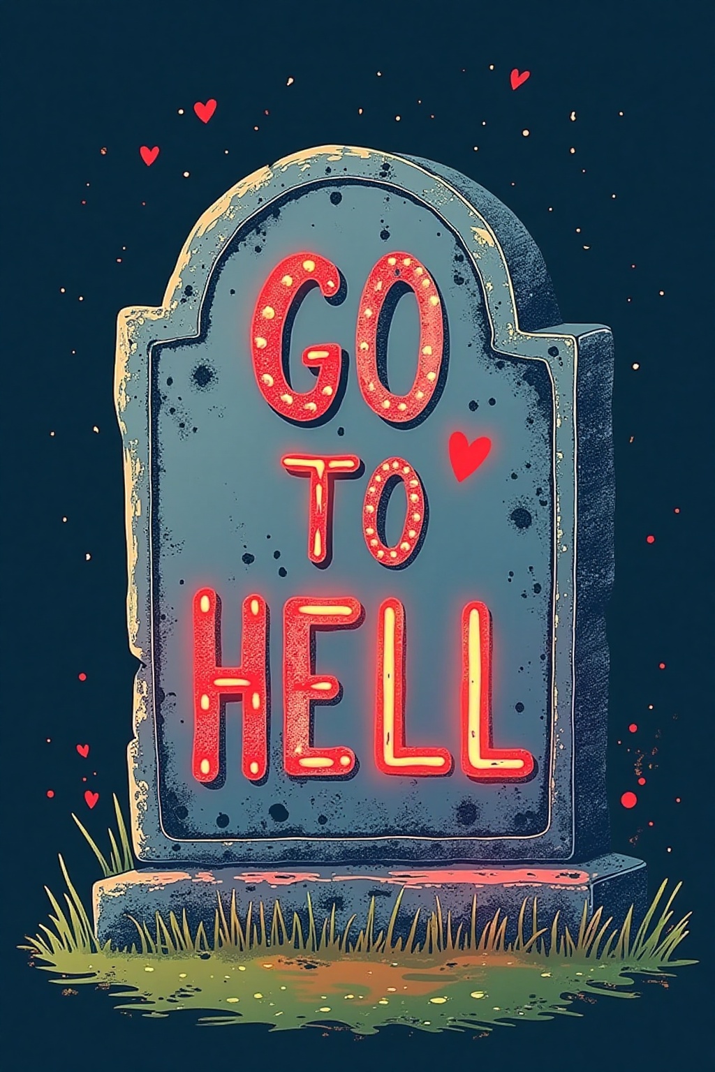 k1dsp0ster,  kids poster of a tombstone with word GO TO HELL,  in the style of t0k on Tensor.Art