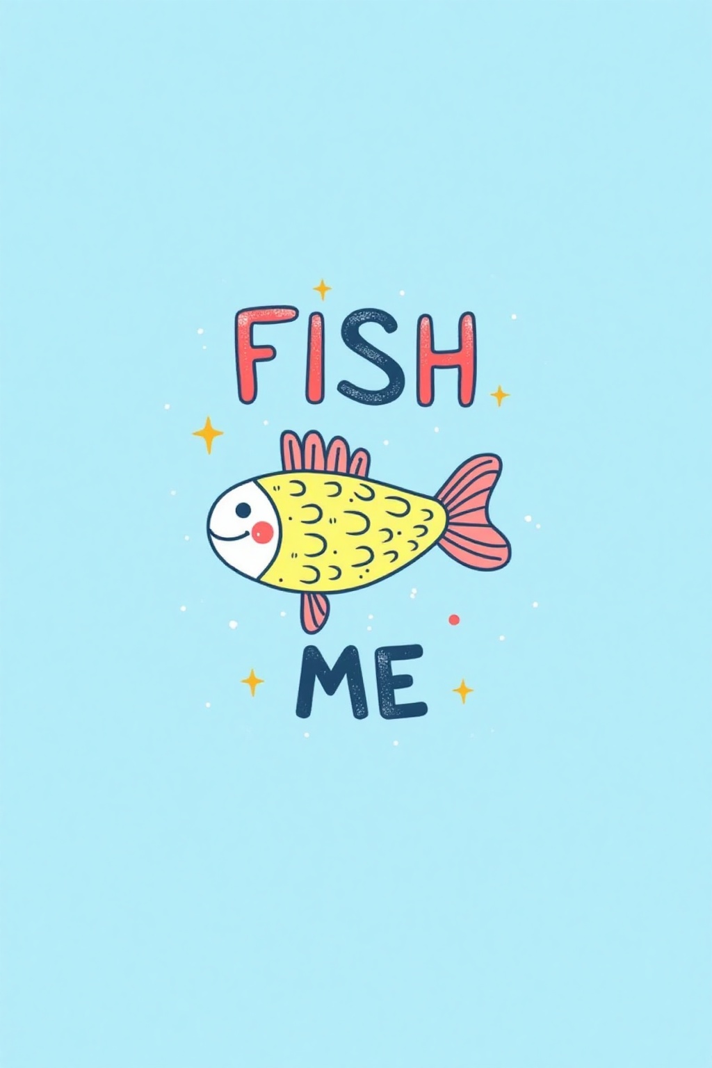 k1dsp0ster, kids poster of the fish with word "FISH ME". light blue background. in the style of t0k