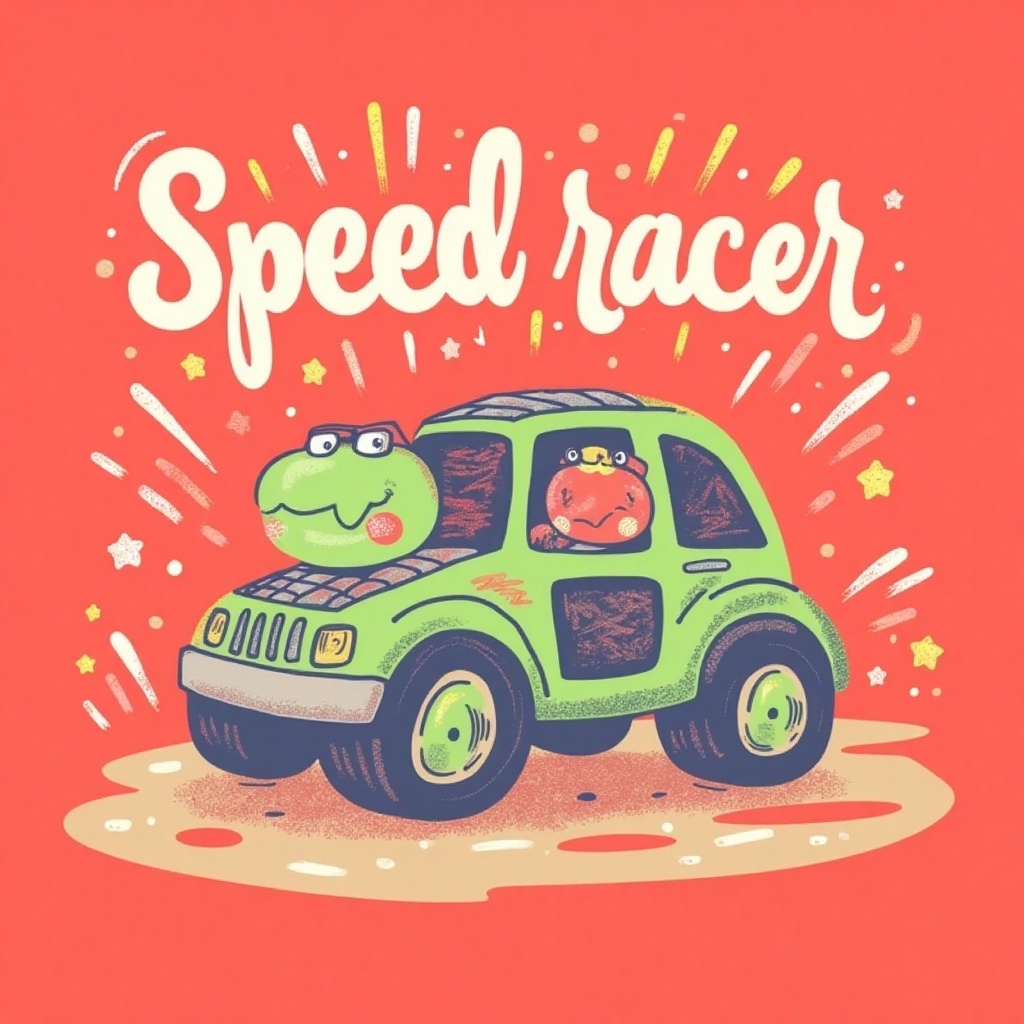 k1dsp0ster, kids poster of the Turtle with word "Speed racer". light red background. in the style of t0k