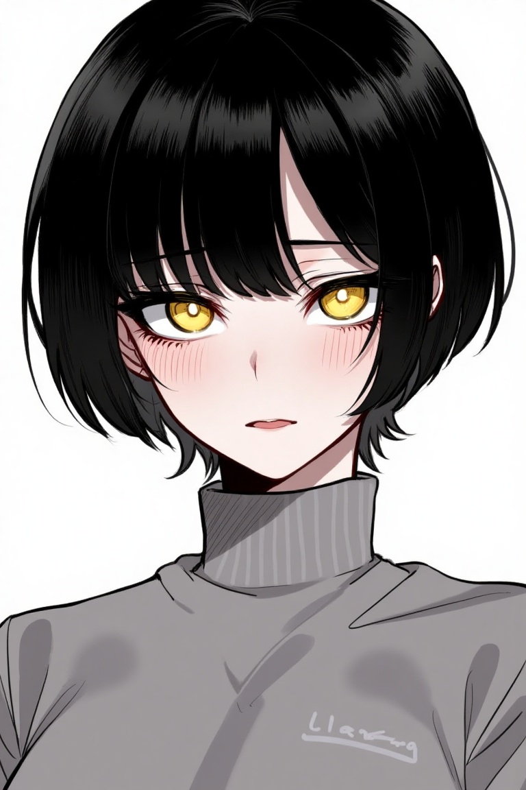 An illustration in ratatatat74 style of tomboyish girl with short black hair and yellow eyes. Face focus. on Tensor.Art