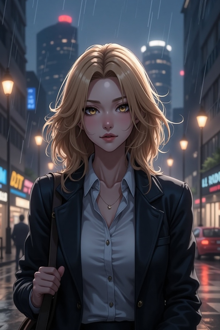 a realistic and detailed digital artwork of a girl standing in a neutral pose,  facing directly towards the camera. The ch...