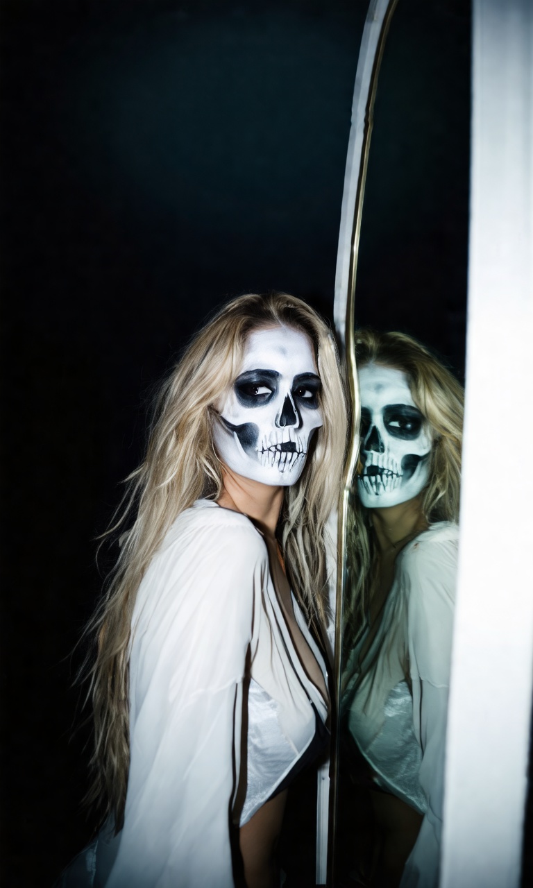 Halloween theme,  Halloween makeup,  Portrait of a 20-year-old blonde Caucasian woman on Tensor.Art