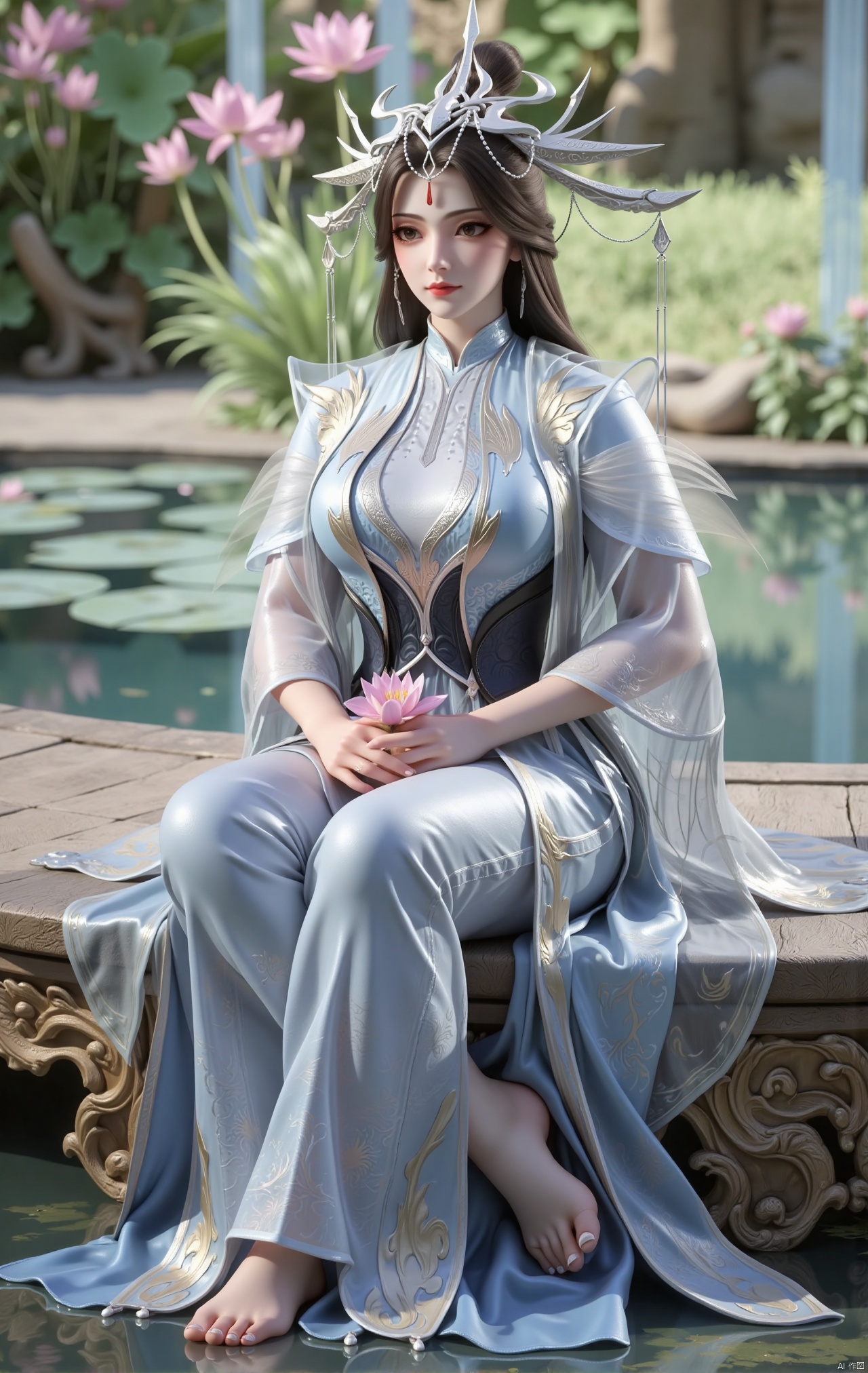  masterpiece,1girl,black hair,(Sitting by the lotus pond in the garden:1.3),(hanfu dress:1.3),black eyes,beautiful face,short sleeves,holding flower,looking at viewer,(huge breasts:2.79),(full breasts:1.99),Xzhaoliner,Xyaoxi,Xsulingyun,XyunluoX,Xhenrendadi,Xlannuo,Xlongnv,Xruoshui,XyunluoH,Xyuzimo,Xliuyue,Xlimuwanx,Xhongdie,Xyanqingcheng,Xqinghe,XyunxiX,XshengcaierX,Xdacishuwang,Xzhukeer,Xqinghanfu,Xyupopo