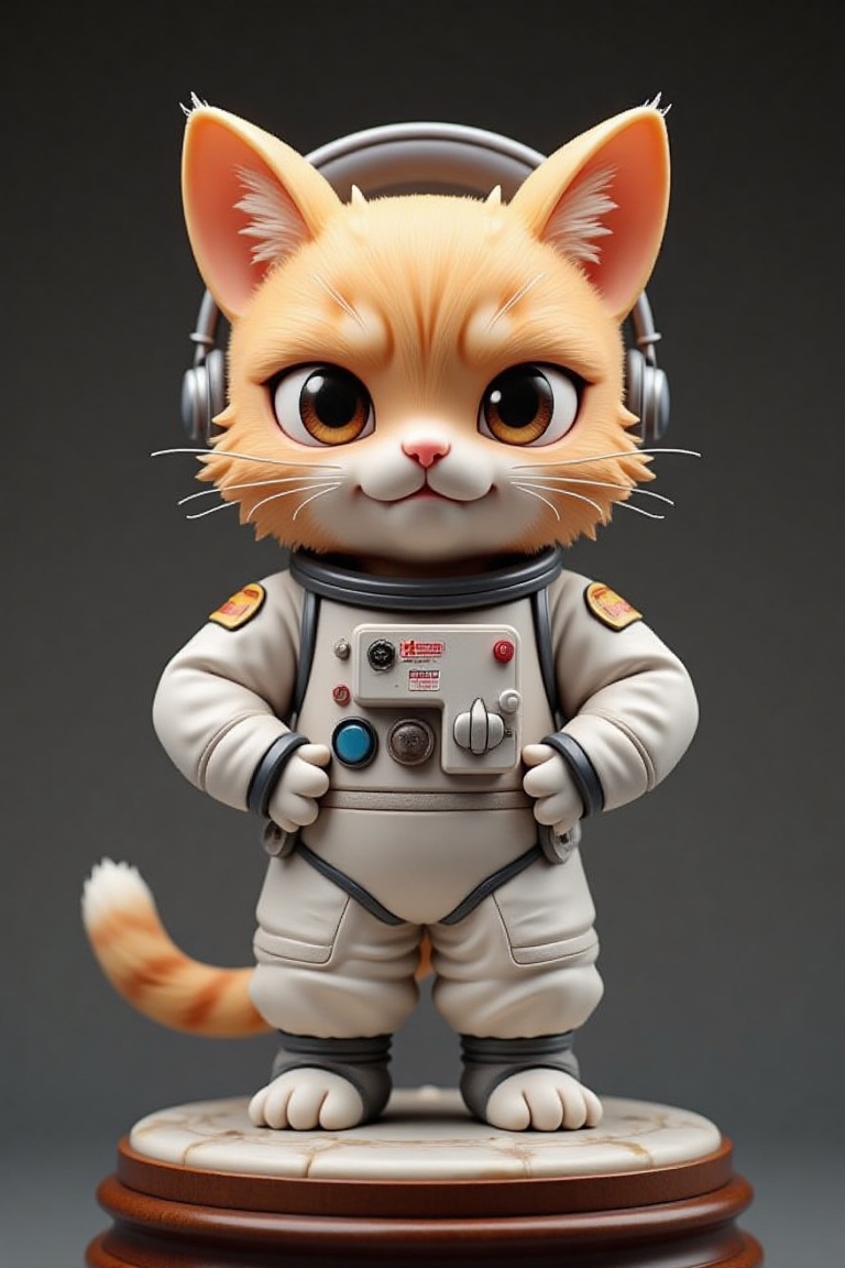 A resin figure,  figure on pedestal,  A cartoon of a cute cat dressing in a astronaut uniform on Tensor.Art