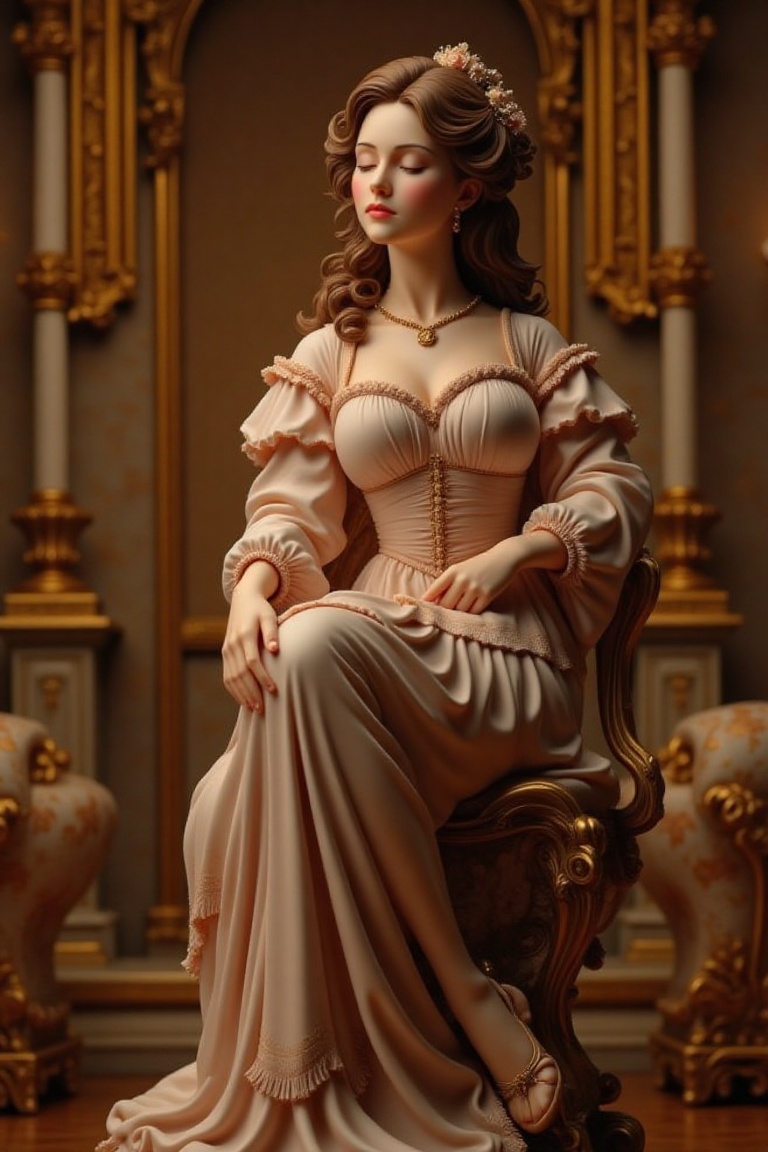 An resin figure,  on pedestal,  Elegant woman dressed in refined attire on Tensor.Art