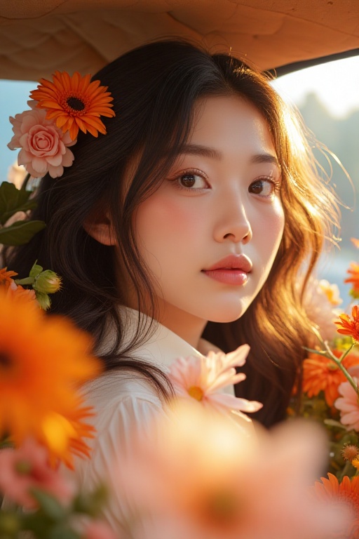 1girl in car flower,  fluxinter01 on Tensor.Art