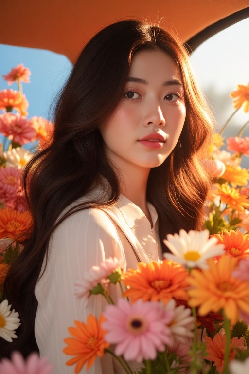 1girl in car flower,  fluxinter01 on Tensor.Art