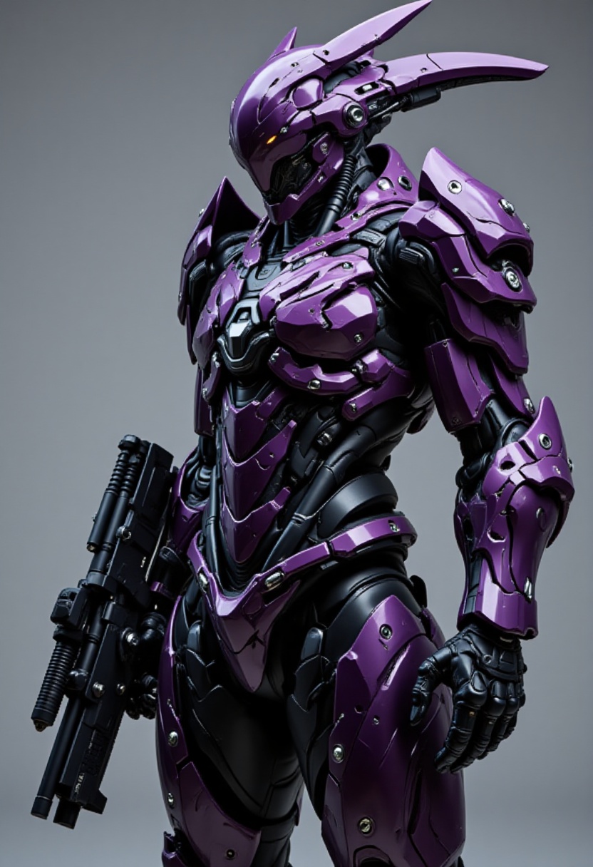 futuristic purple metallic armor suit with intricate details,  giant futuristic weapon,  shoulder's canons on Tensor.Art