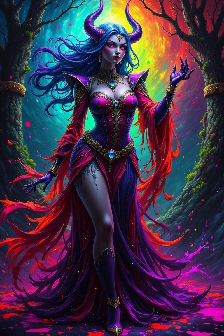 vibrant colour,  splashing and splattered paints of The Enchanted Undead Queen,  SplashMaster on Tensor.Art