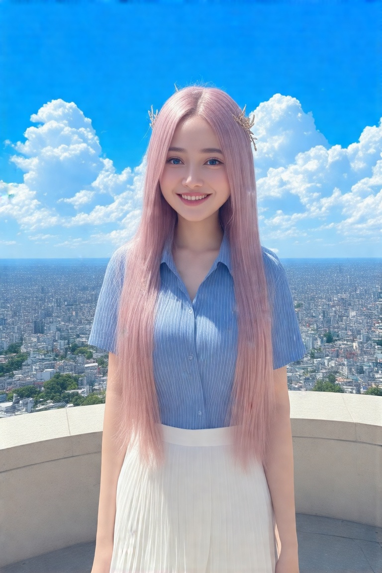 A masterpiece of official art depicting a beautiful,  gorgeous,  and cute Korean woman (1.3) standing in front of a stunni...