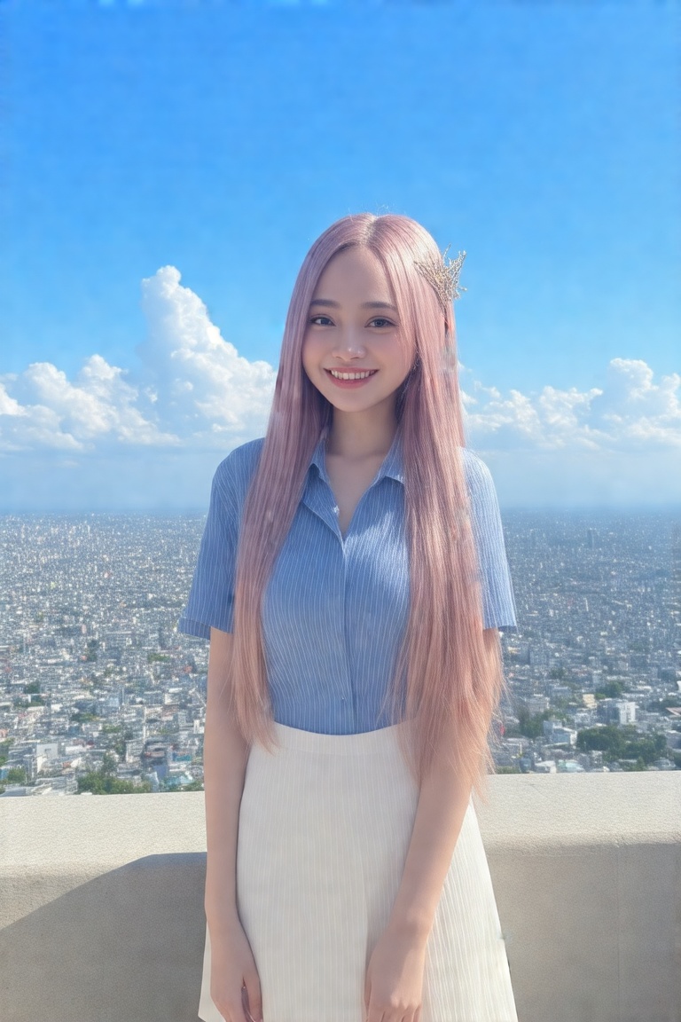 A masterpiece of official art depicting a beautiful,  gorgeous,  and cute Korean woman (1.3) standing in front of a stunni...