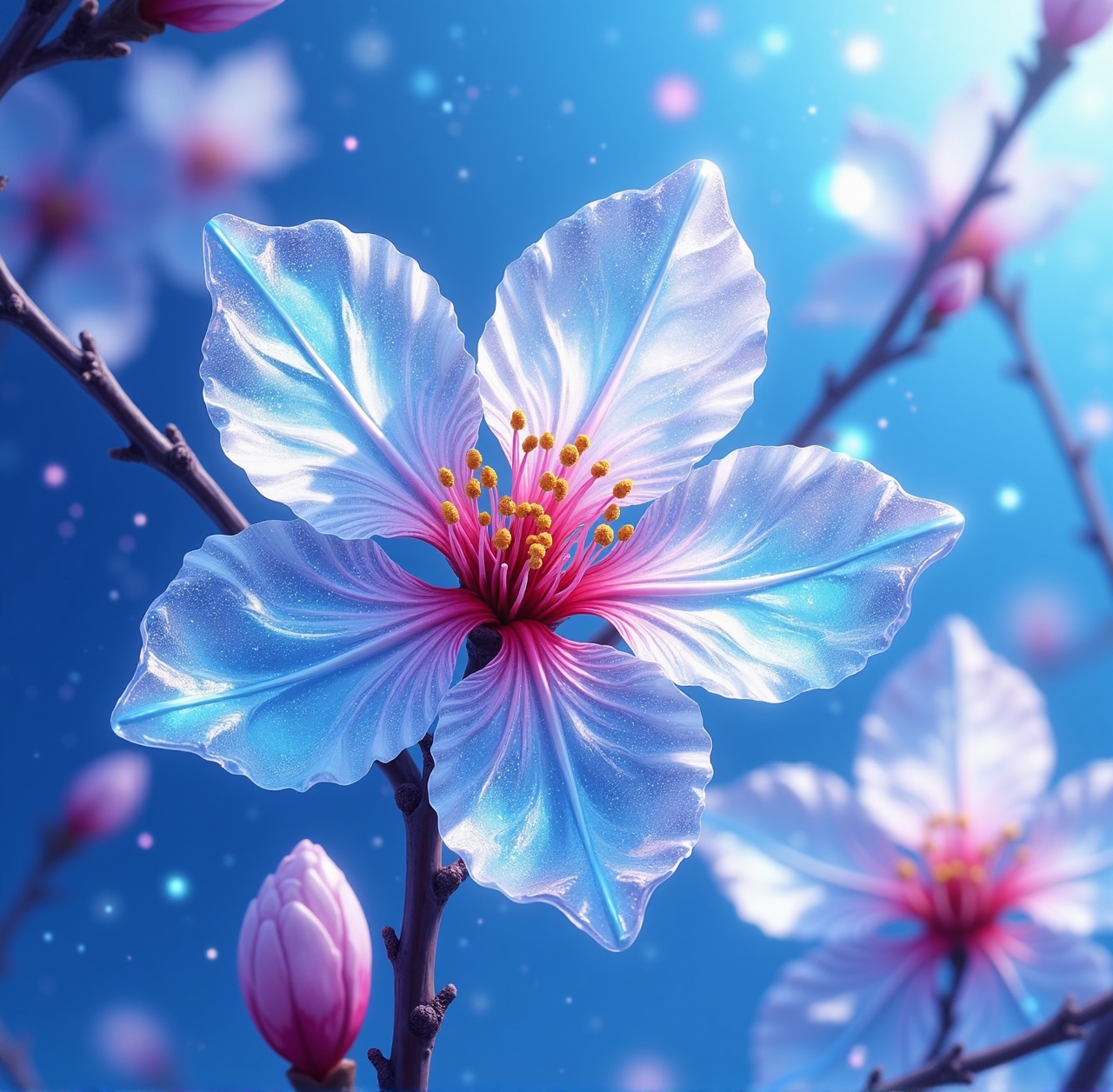 crystal cherry blossom,  fantasy,  blue sky on Tensor.Art