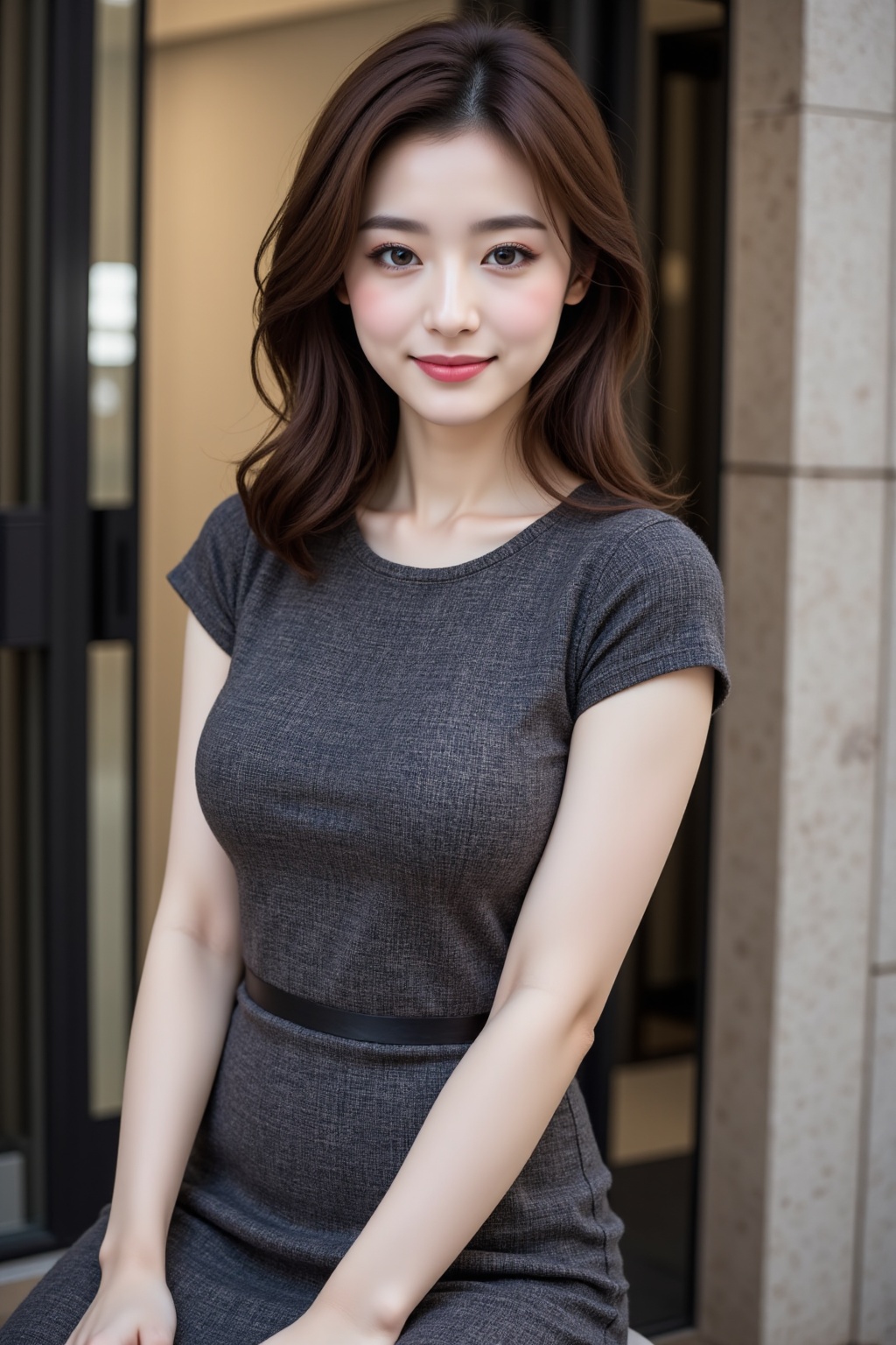 a young Asian woman,  tweed pencil dress on Tensor.Art