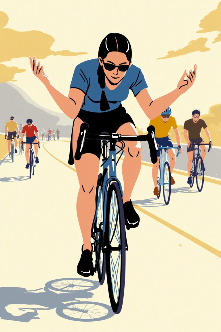 nap_retep,  drawing cartoon of angelina jolie riding bicycle. in the style of t0k on Tensor.Art