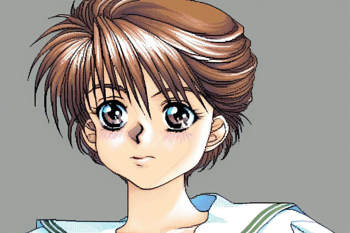 1girl solo,  short hair brown hair brown eyes school uniform,  serafuku on Tensor.Art