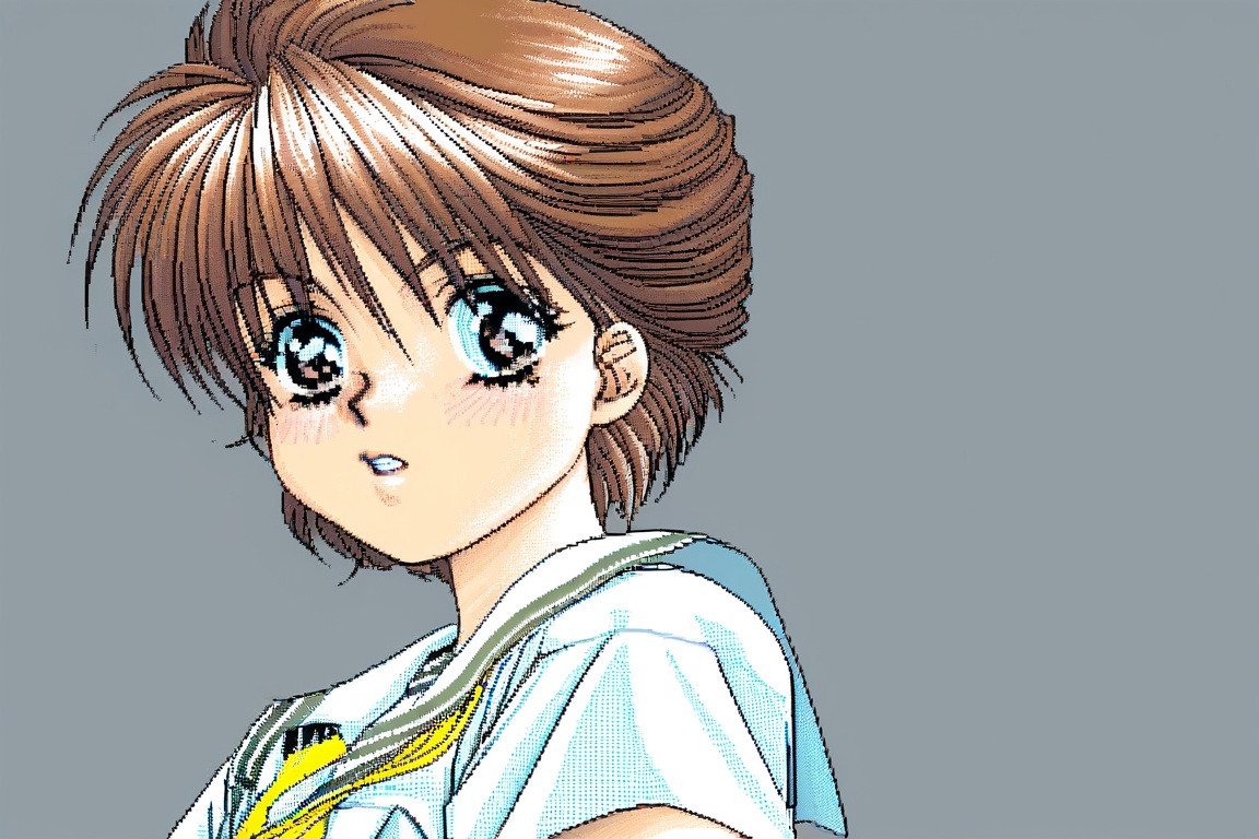 1girl solo,  short hair brown hair brown eyes school uniform,  serafuku on Tensor.Art