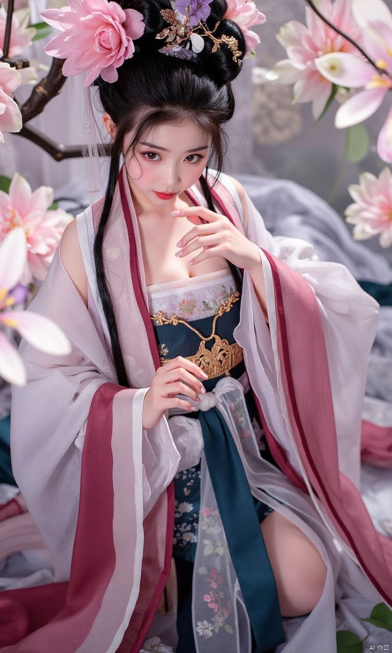 1girl, gl03,hanfu, steady clothes, dark clothes color, pretty girl,