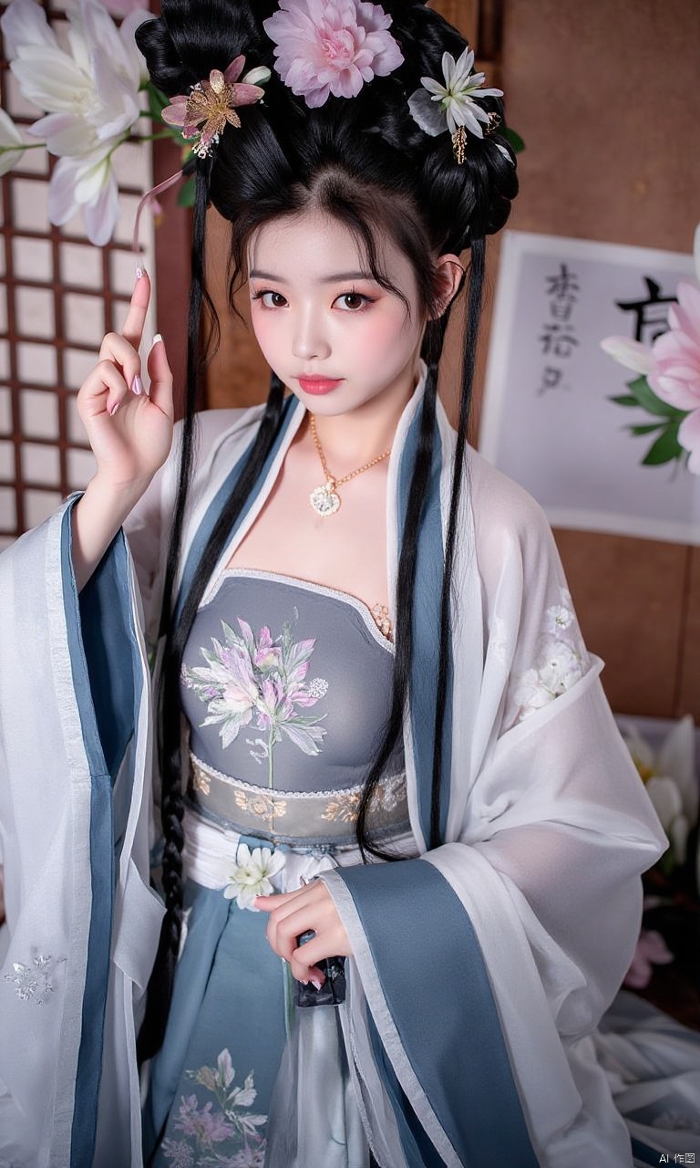 1girl, gl03,hanfu, steady clothes, dark clothes color, pretty girl,