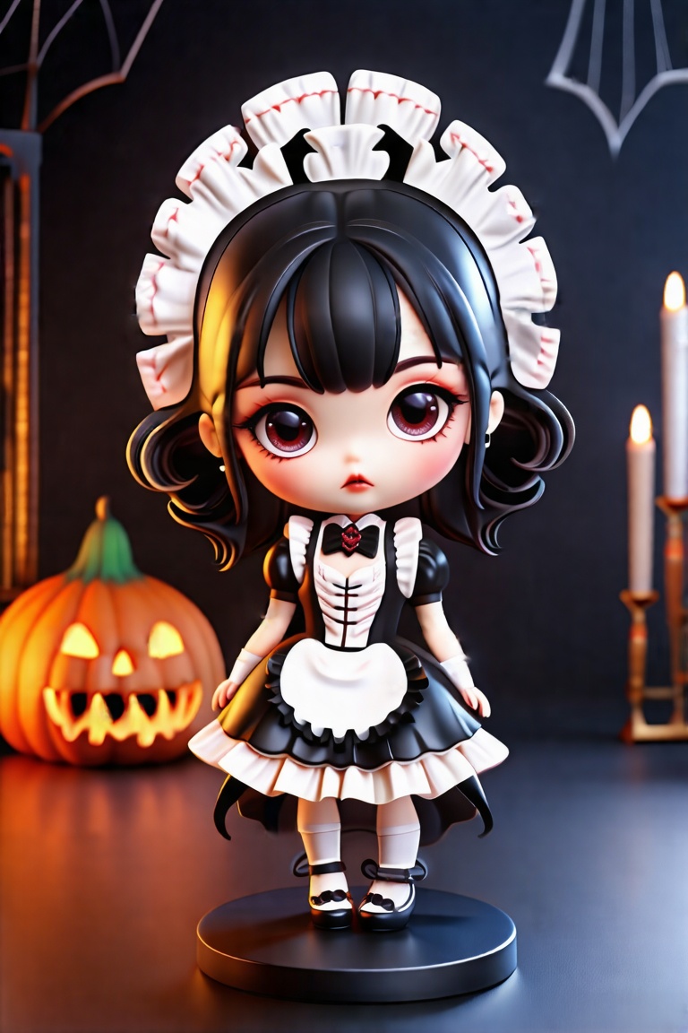FuturEvoLabFigure, Figure_FuturEvoLab, 
1girl, 3D, chibi, Horror maid costume, Halloween costume, PUMPKIN, 