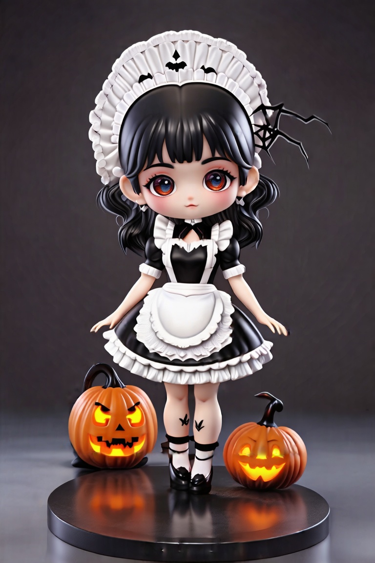FuturEvoLabFigure, Figure_FuturEvoLab, 
1girl, 3D, chibi, Horror maid costume, Halloween costume, PUMPKIN, 