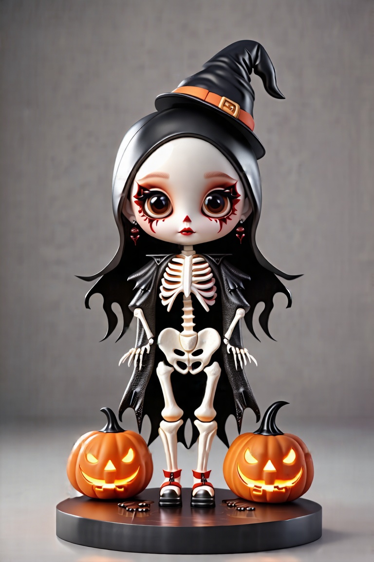 FuturEvoLabFigure, Figure_FuturEvoLab, 
1girl, 3D, chibi, Horror Skeleton Costume, Halloween costume, PUMPKIN, Exquisite texture, masterpiece, 