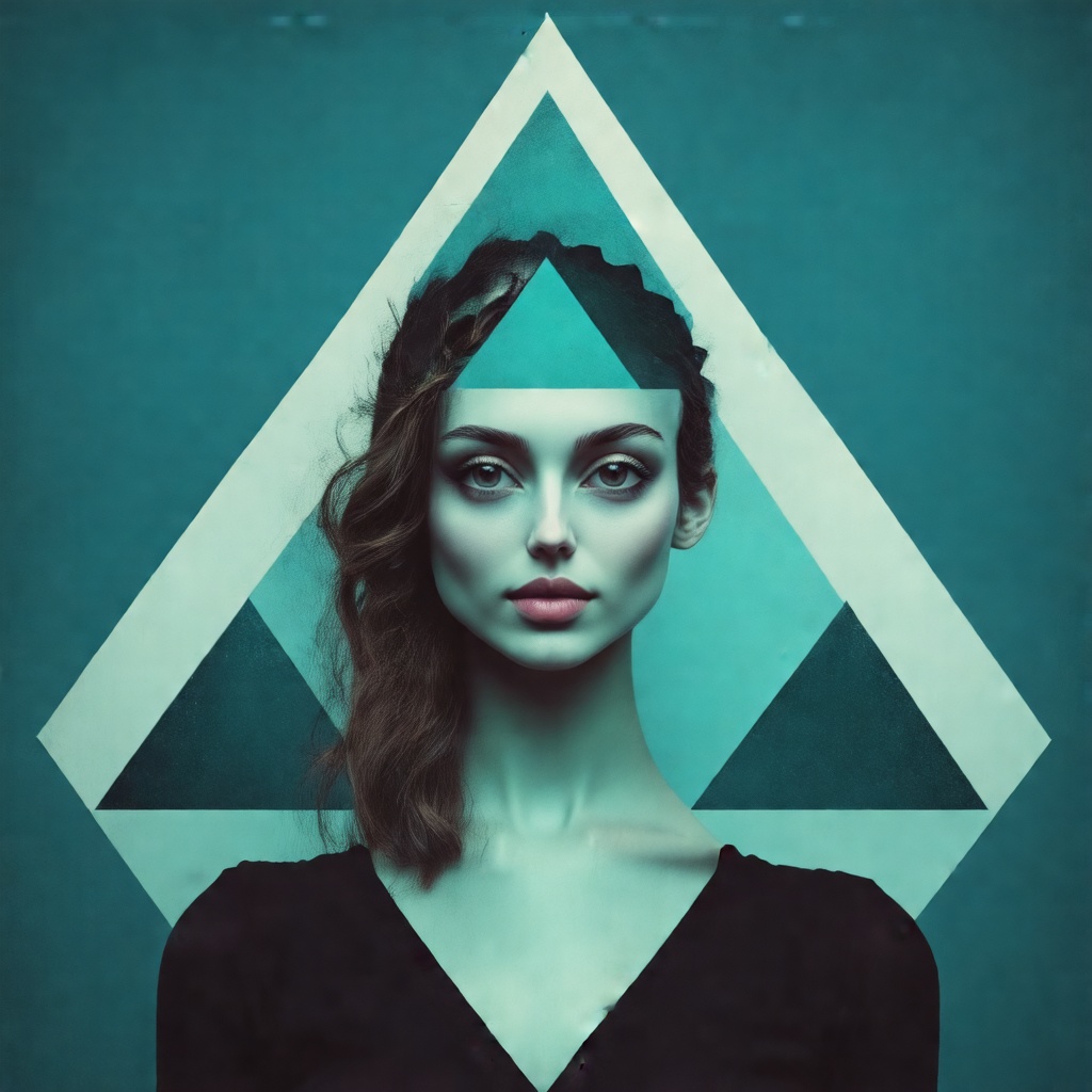 bpgeom, portrait of a beautiful women, triangular shapes behind her