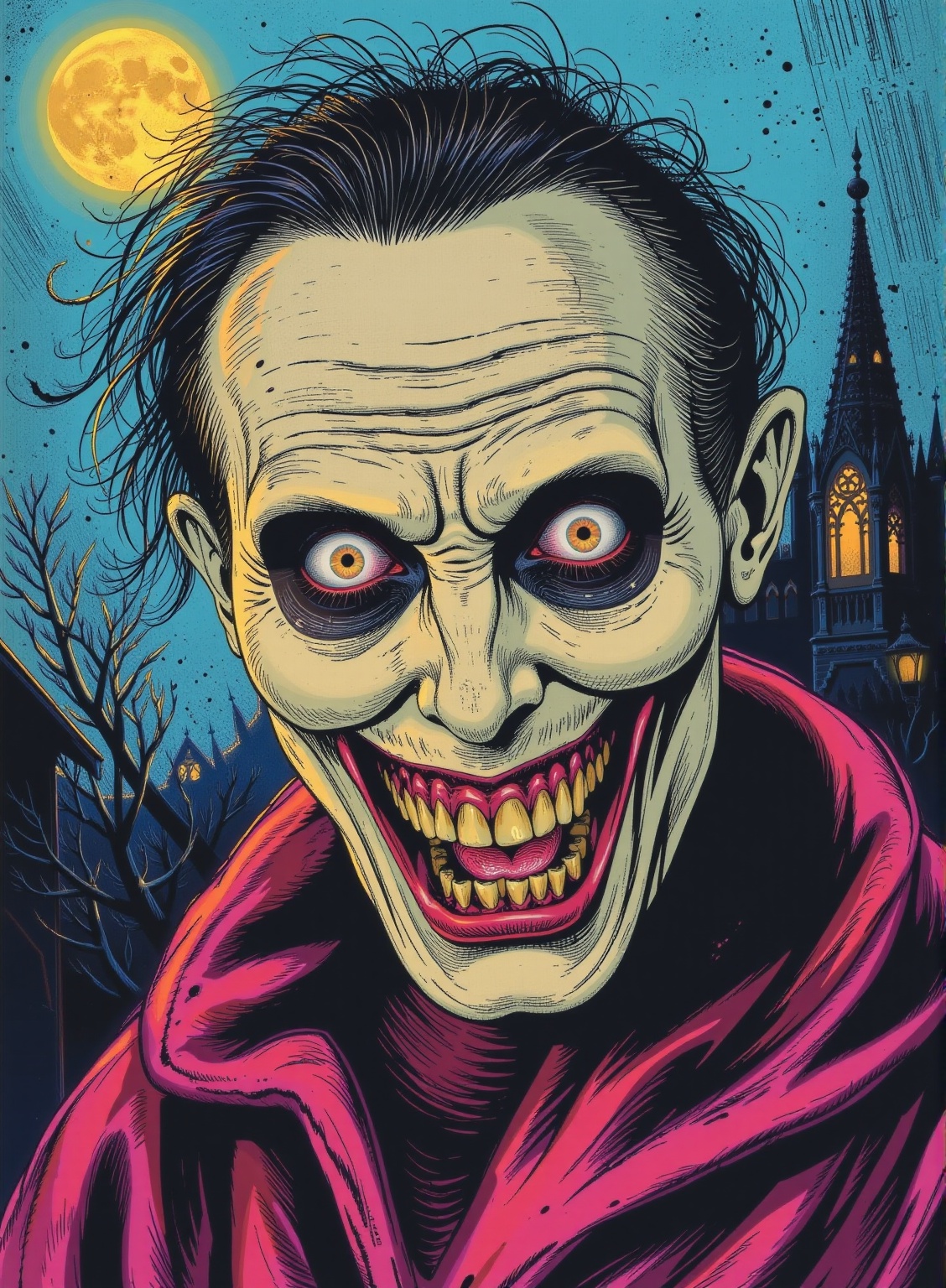 illustration Halloween,  long shot of a Creepy \"The Head of Good\", at Blue hour, Overdetailed art, hair light, Selective focus,adrr-cnpt
Adrr-hlwn,Halloween