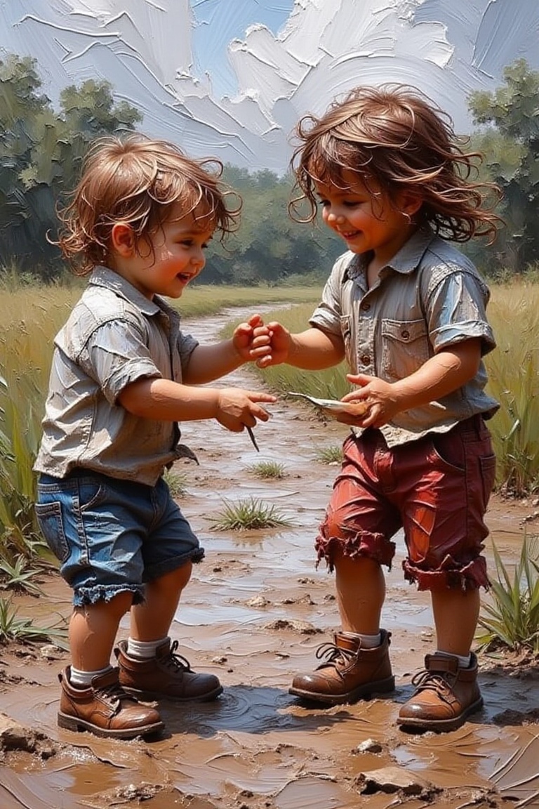 children play in mid,  Palette Knife on Tensor.Art