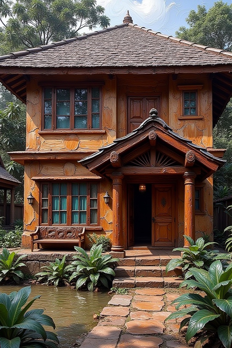 Malay tradisional house,  Palette Knife on Tensor.Art