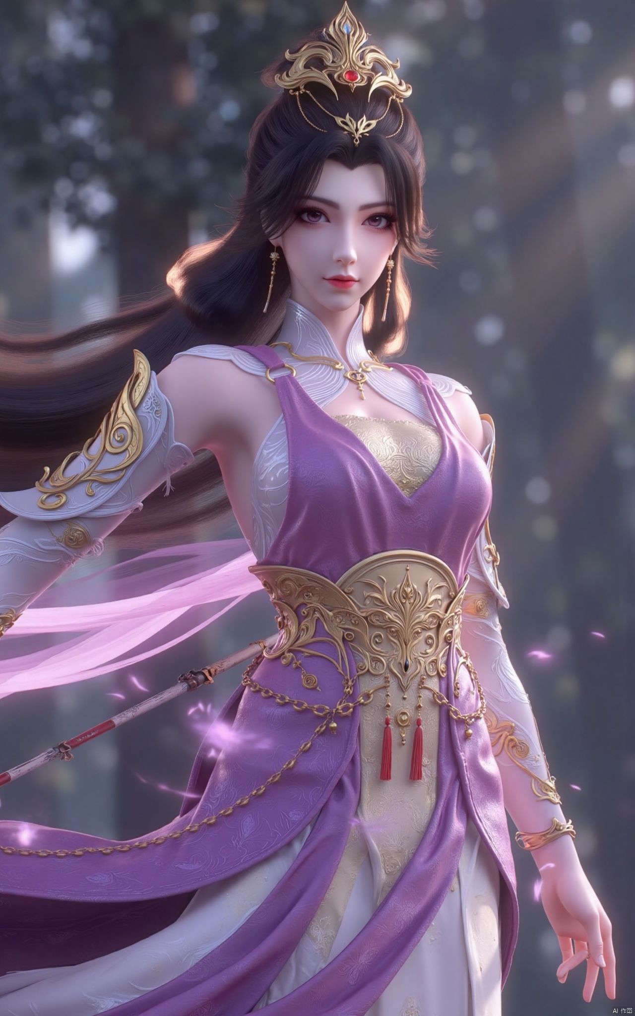  masterpiece,1girl,long hair,(flower:1.5),full_body,hair ornament,chinese clothes,(light purple dress:1.39),black eyes,long sleeves,holding,holding flower,,hanfu dress,,looking at viewer,(huge breasts:1.99),Xzhaoliner