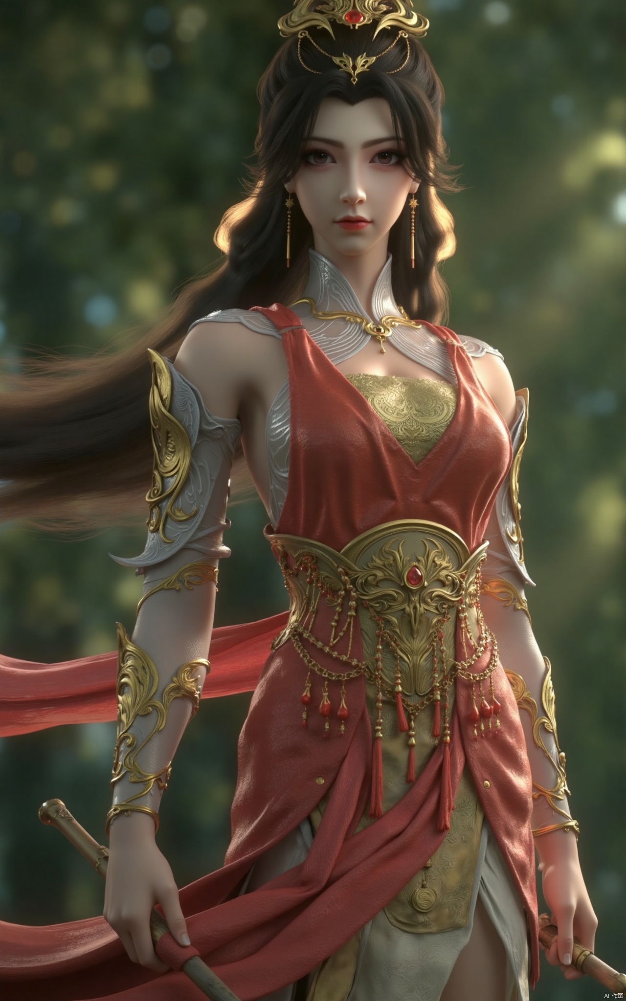  masterpiece,1girl,long hair,(flower:1.5),chinese clothes,(red dress:1.39),black eyes,beautiful face,short sleeves,holding,holding flower,,hanfu dress,,looking at viewer,(huge breasts:2.59),Xzhaoliner,(Lotus pond, lotus:1.29)
