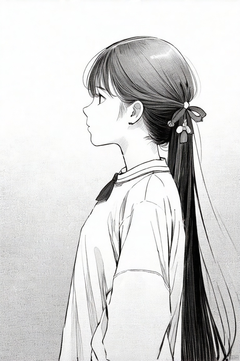 1girl, solo, long hair, twintails,  (line art:1.1)