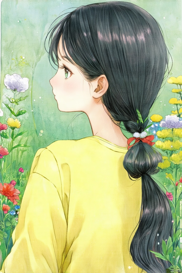 1girl, solo, long hair, twintails,  (line art:1.1)