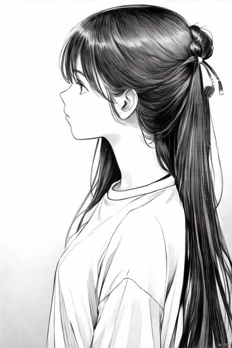 1girl, solo, long hair, twintails,  (line art:1.1)