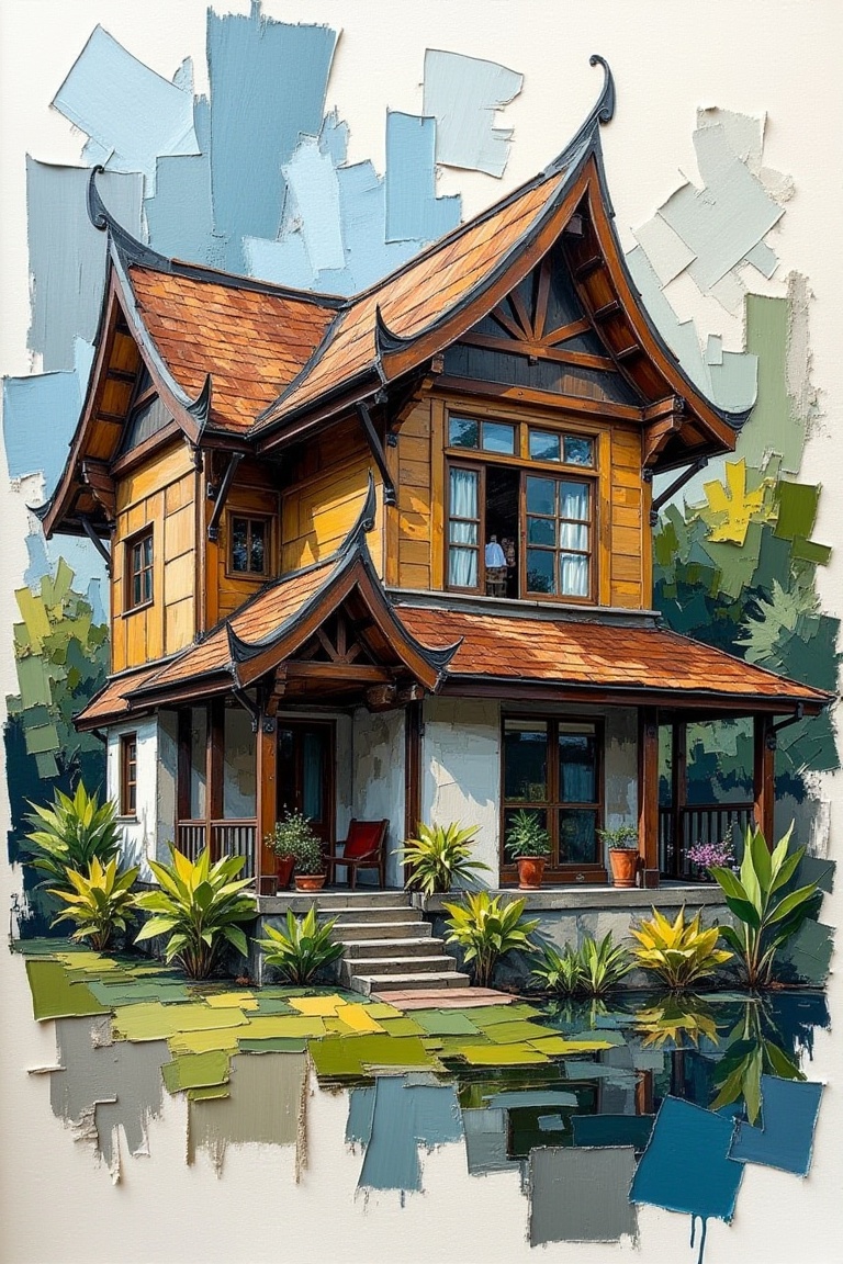 malay traditional house ,Brushstroke Potrait