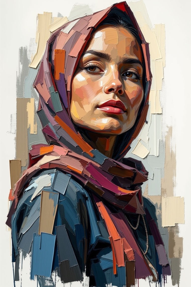 malay woman wear hijab ,Brushstroke Potrait