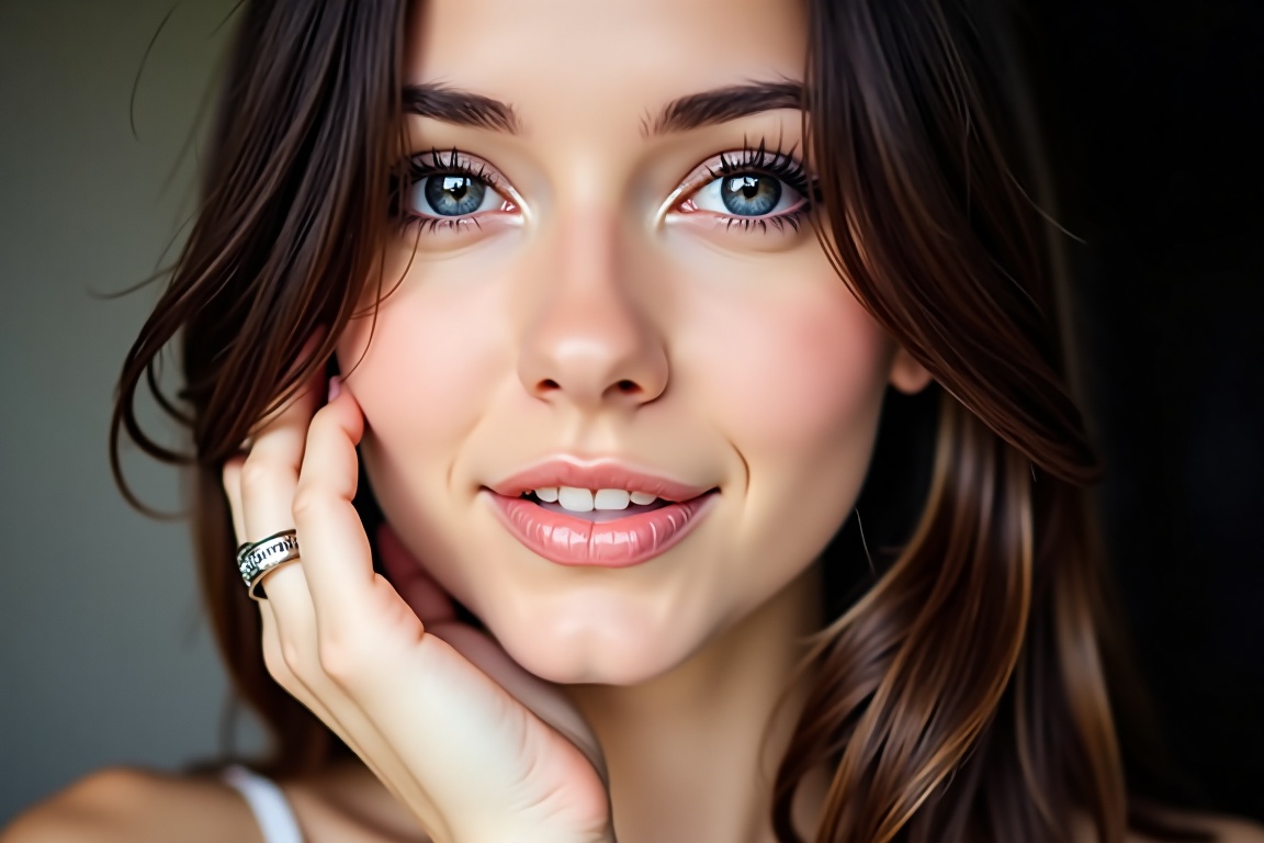 Amaz1ng_Wallpap3r,  A high-quality,  close-up photograph of a young woman with light skin and striking blue eyes on Tensor...
