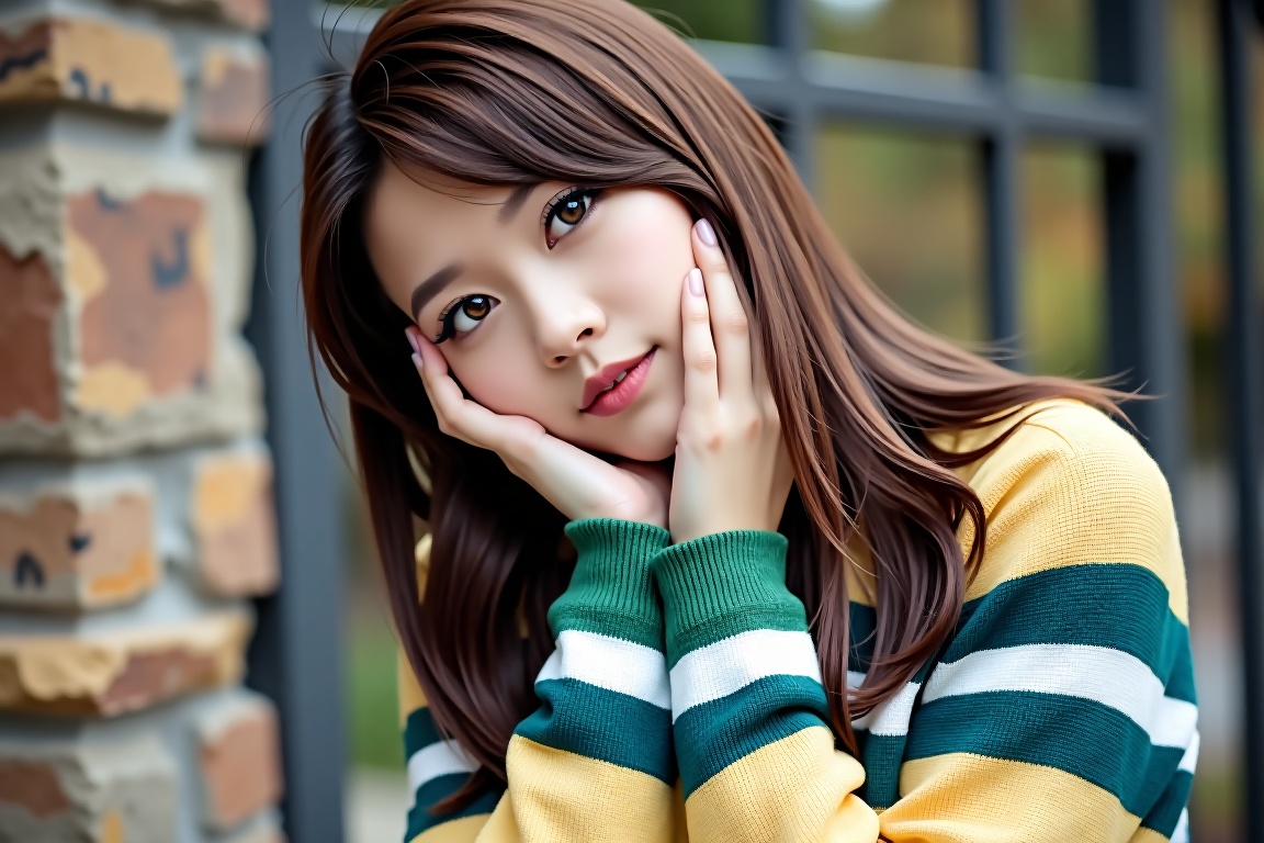 Amaz1ng_Wallpap3r,  This is a high-resolution photograph of a young woman with an East Asian appearance,  positioned in a...