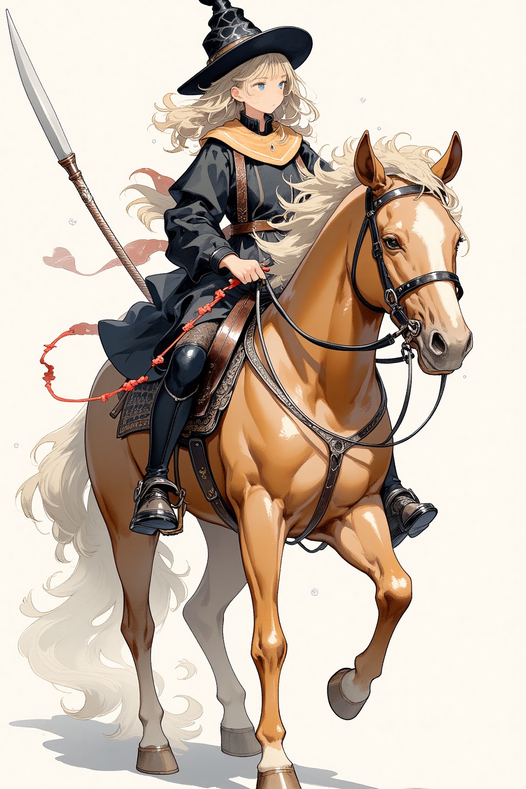 1girl, riding a horse,
Tupinipunk, Renaissance watercolor, 
masterpiece, best quality, aesthetic,
