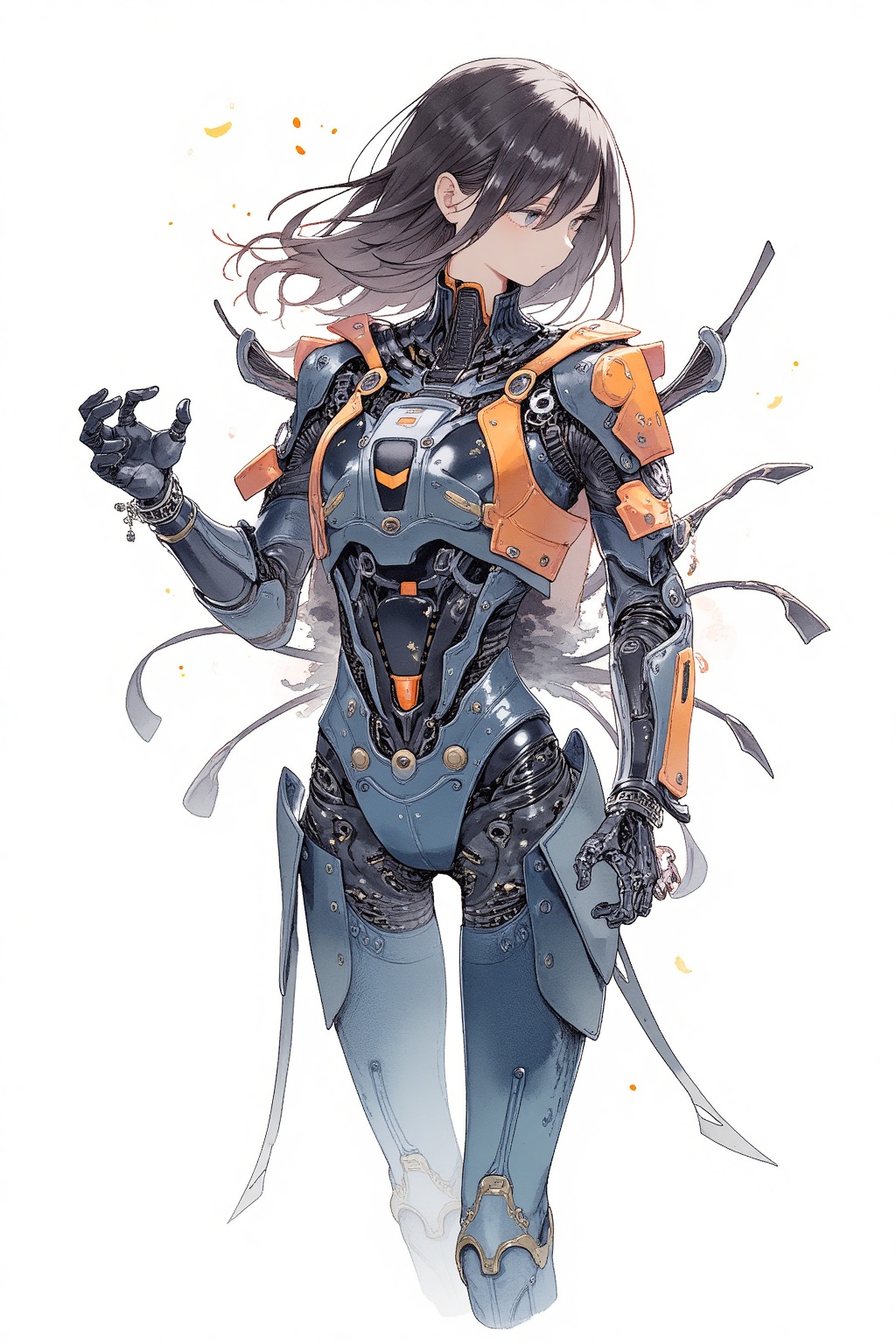 mechanical girl, cyborg, masterpiece, best quality, aesthetic, watercolor,