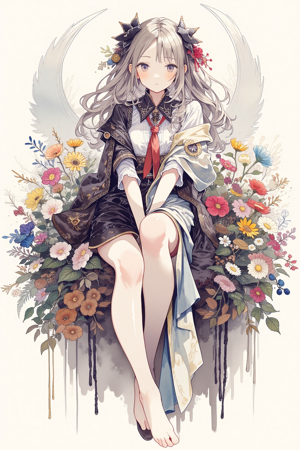 1girl,Sitting with legs crossed at ankles, in a florist,
Mythpunk,Stuckism ,
masterpiece, best quality, aesthetic, watercolor,