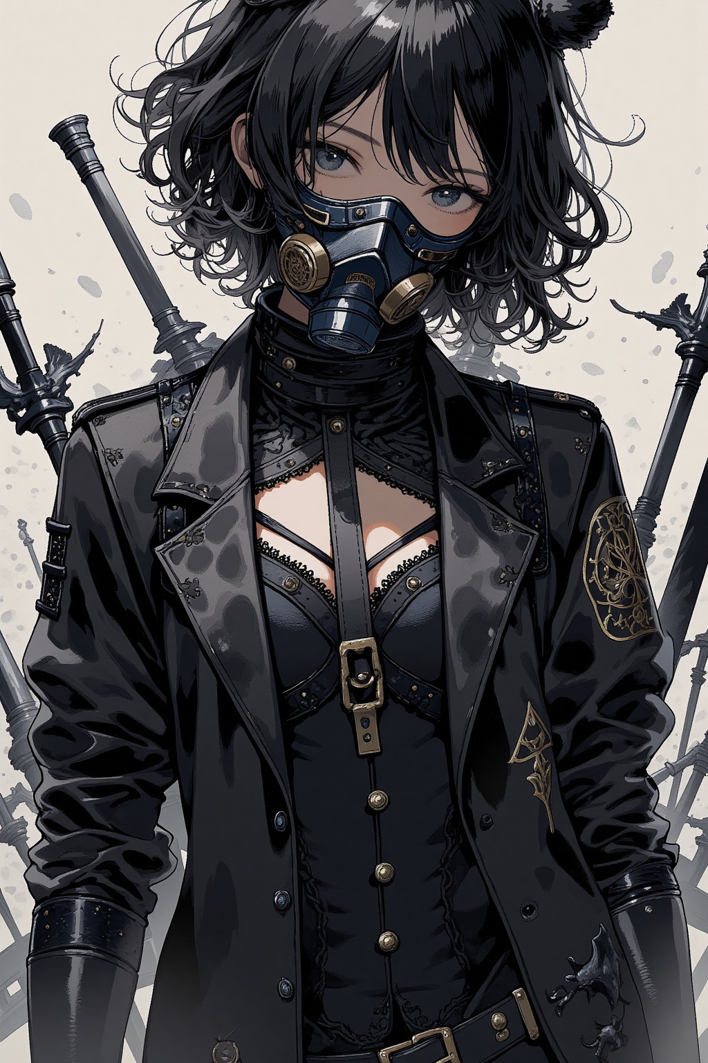1girl, gothicpunk, gas mask, masterpiece, best quality, aesthetic