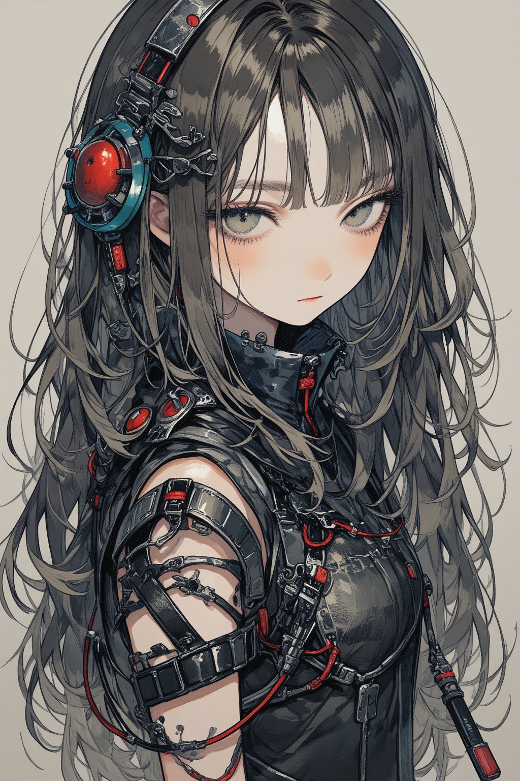 1girl,cyberpunk, mechanical girl, cyborg, cable, exposed wires, masterpiece, best quality, aethetic, 