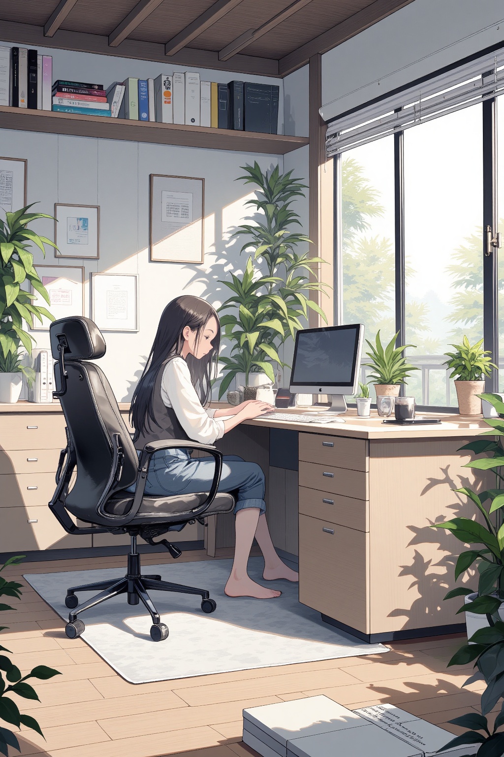 1girl,Contemporary Home Office with Sleek Furniture and Natural Lighting,
Jamcore,Dansaekhwa sketch,
masterpiece, best quality, aesthetic,