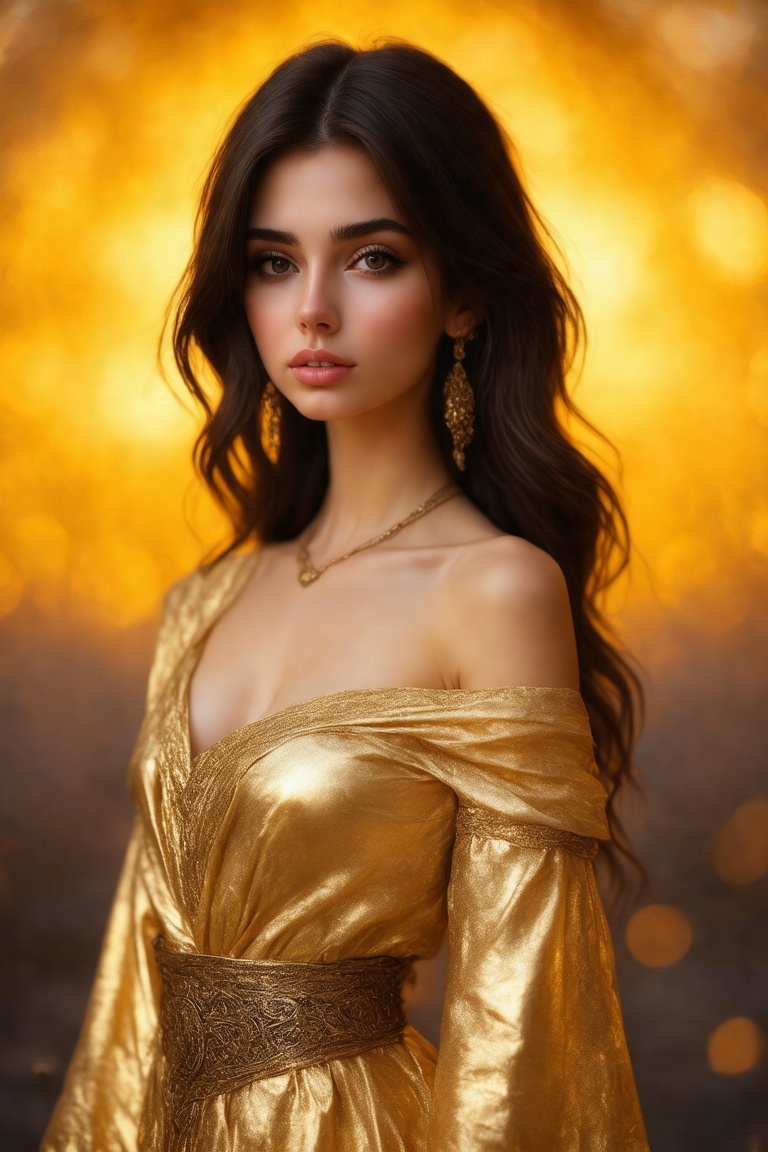 Byzantine style portrait of girl with golden background,  sexy outfit,  upper body on Tensor.Art