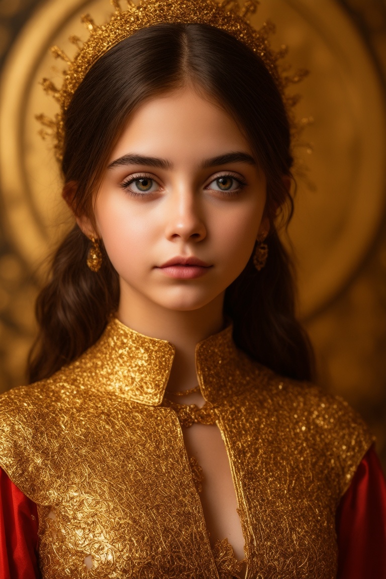 Byzantine style portrait of girl with golden background,  sexy outfit,  upper body on Tensor.Art