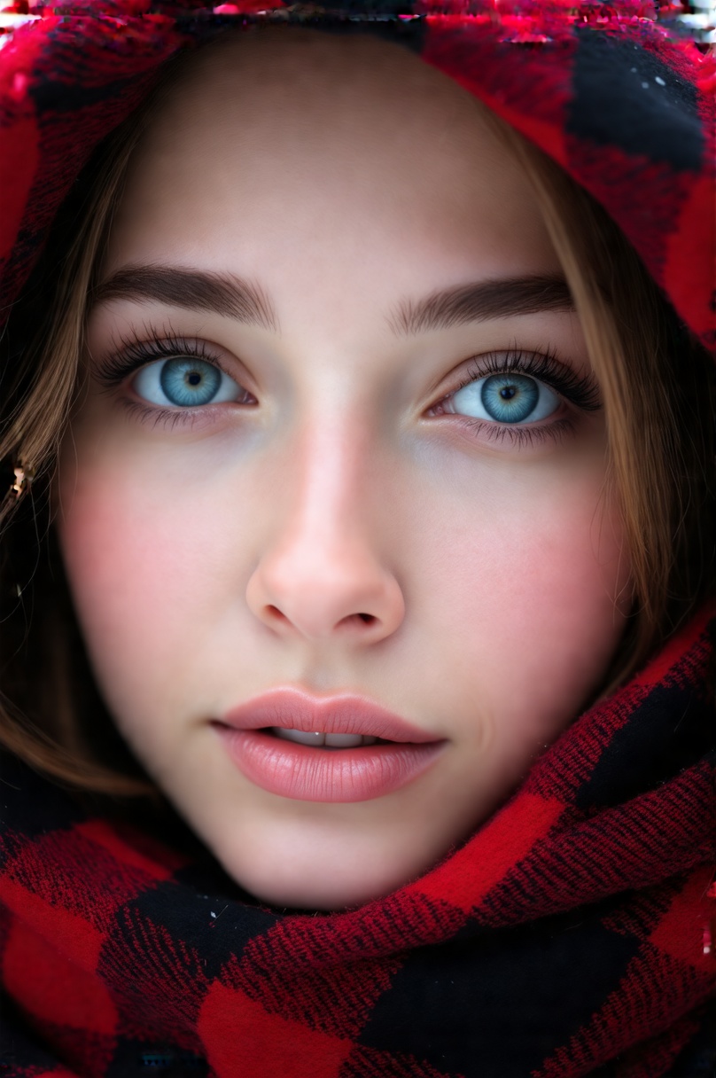 a high-resolution photograph of a close-up of a young woman's face,  focusing on her right eye and part of her nose. Her s...